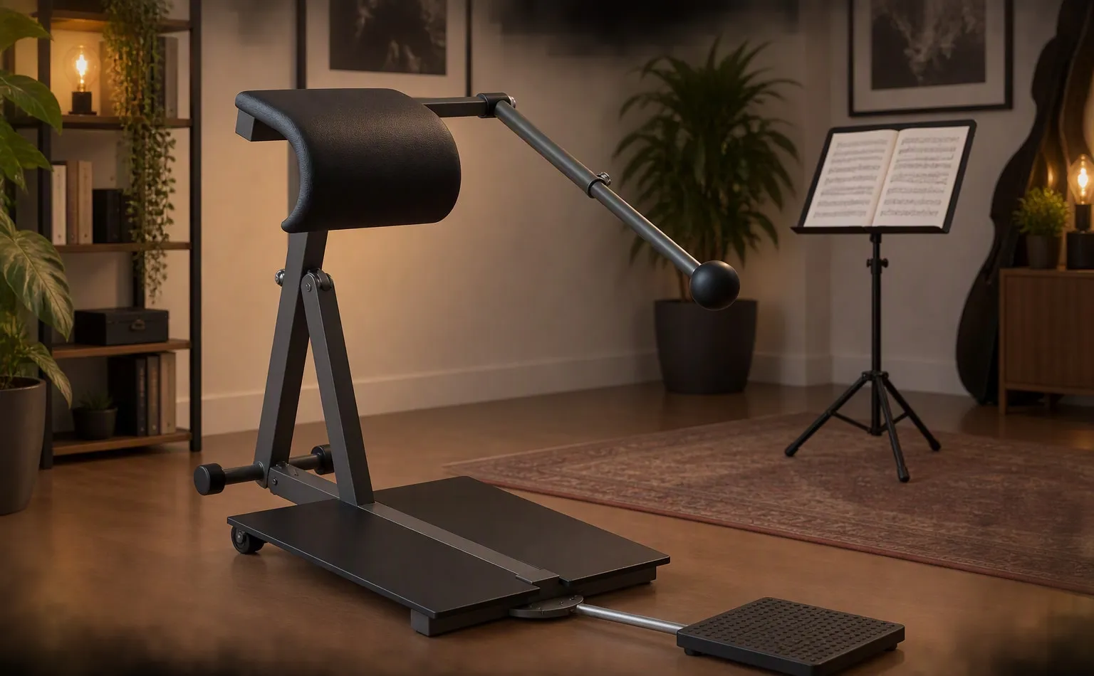 Trinity playing system in a music room, next to a music stand