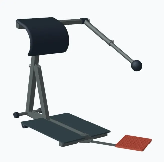 Render of the Trinity system: saddle, support arm with a ball end, foot platform and anti-slip pad